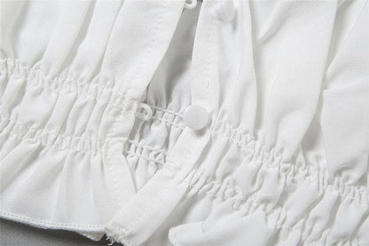 Smocked ruched cap sleeve solid ruffle mini skirt set