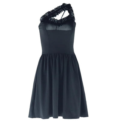 One shoulder ruffle hollow out ruched cami cut out mini dress
