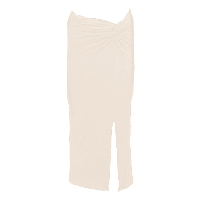 Irregular ruched gloves hoodie slit midi skirt set