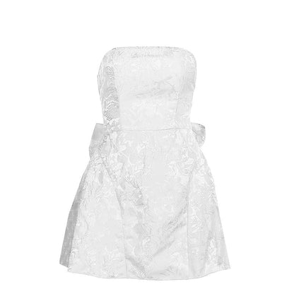 Textured bowknot lace up tube mini dress