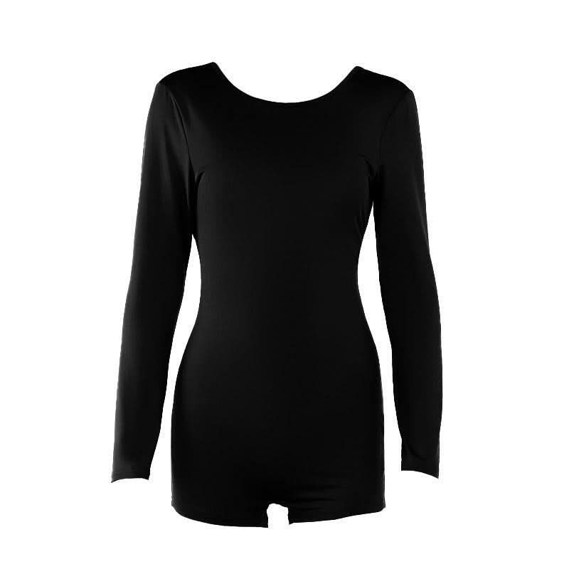 Long sleeve round neck backless solid romper