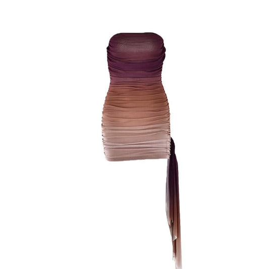Ruched gradient mesh backless tube mini dress