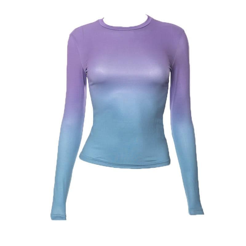 Gradient long sleeve contrast crewneck top