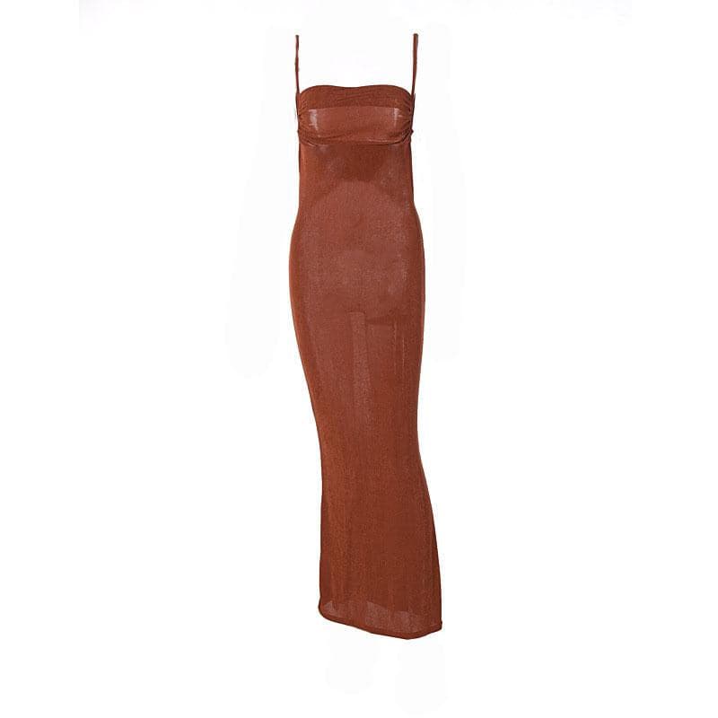 Square Neck Ruched Self Tie Backless Sleeveless Midi Dress