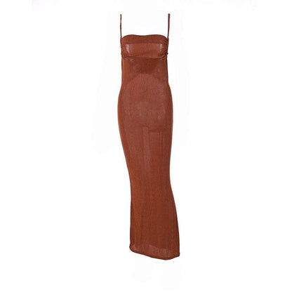 Square Neck Ruched Self Tie Backless Sleeveless Midi Dress