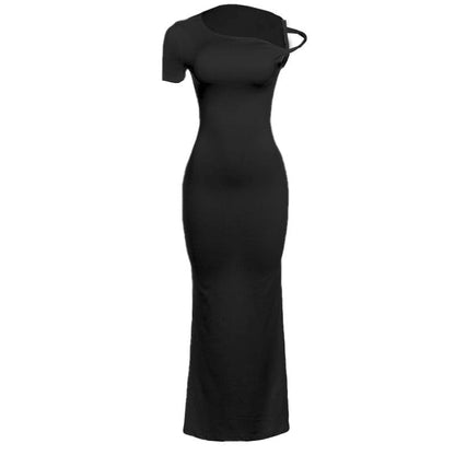 Short sleeve irregular one shoulder maxi dress