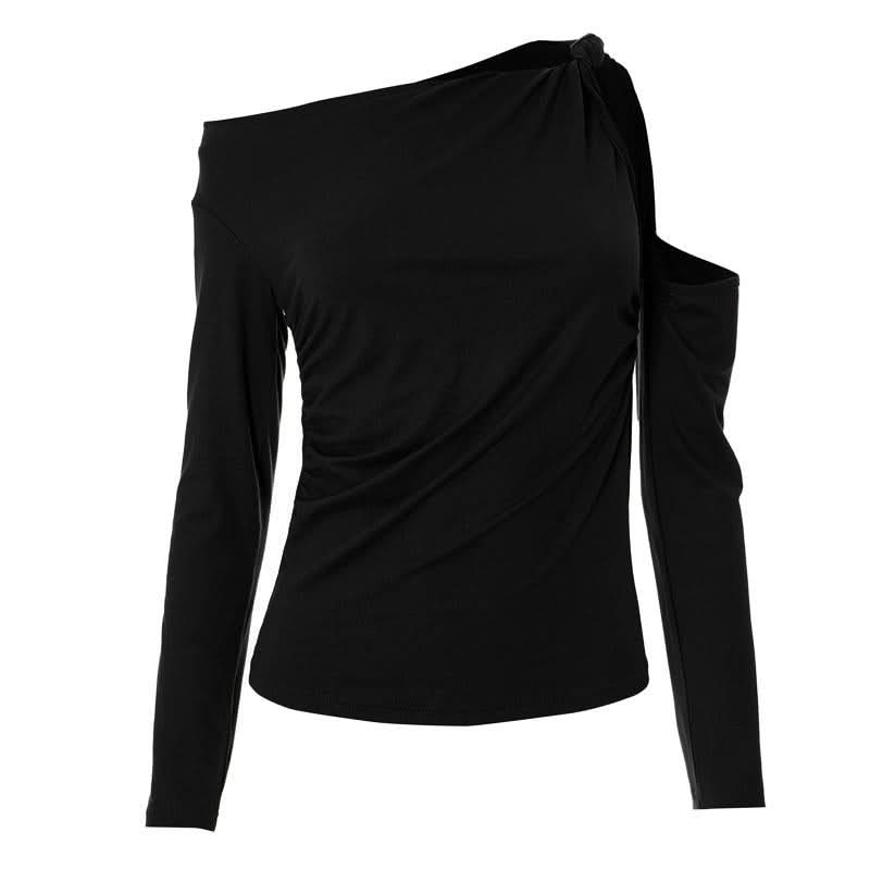 Hollow out long sleeve ruched one shoulder knotted cut out top