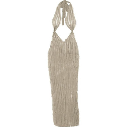 Halter Plunging V Neck Cutout Ruffle Tier Bodycon Maxi Dress
