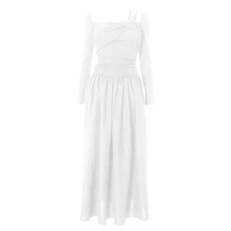 Long sleeve ruched textured irregular knotted maxi dress