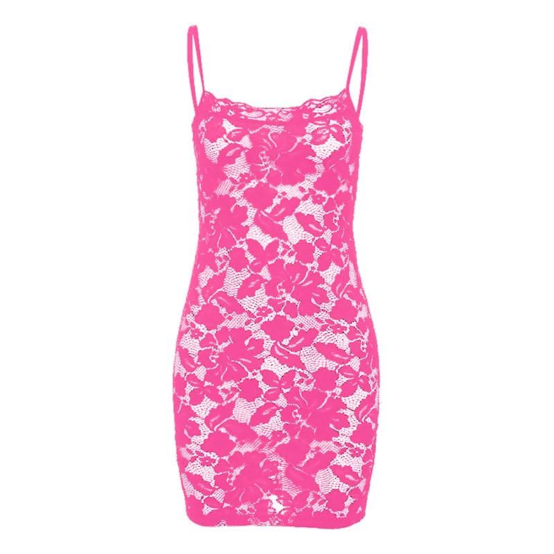 Lace hollow out see through u neck cami cut out mini dress