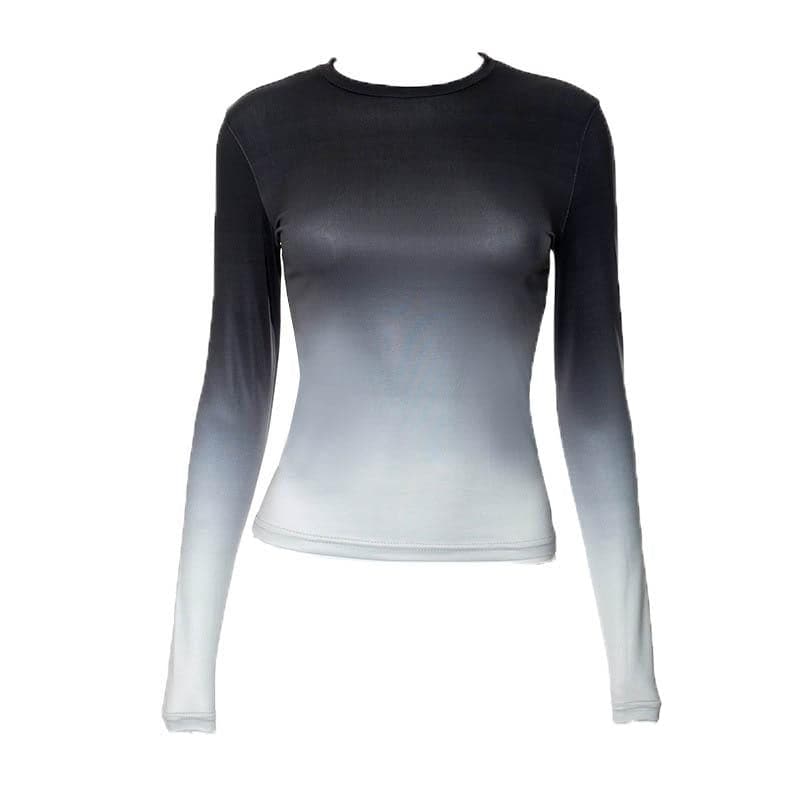 Gradient long sleeve contrast crewneck top