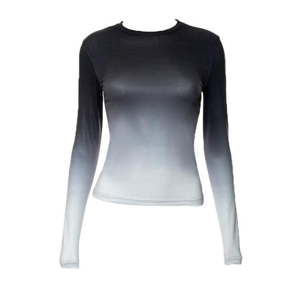 Gradient long sleeve contrast crewneck top