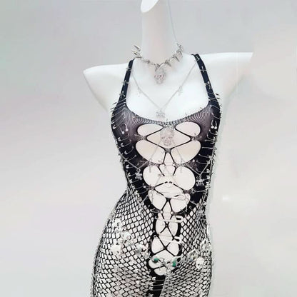 U neck fishnet cami mini dress
