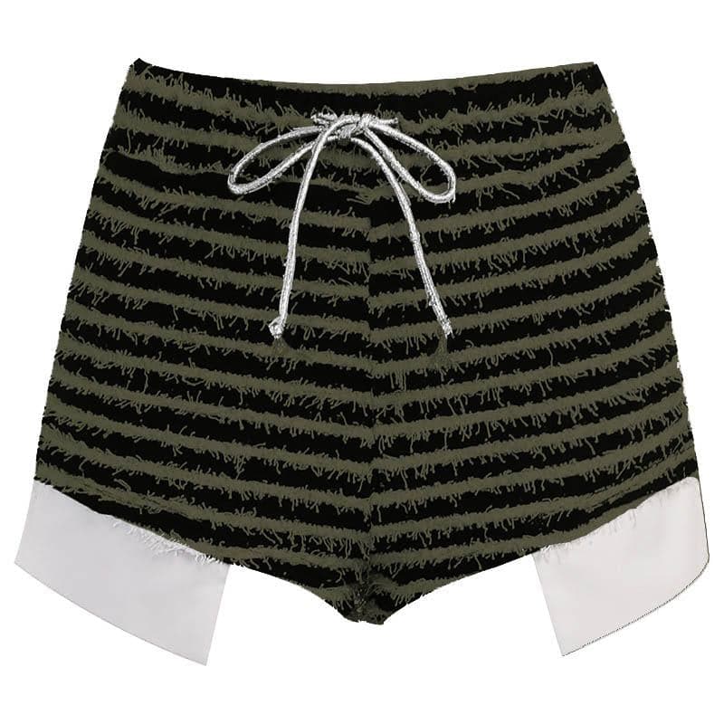 Textured self tie contrast patchwork slit pant