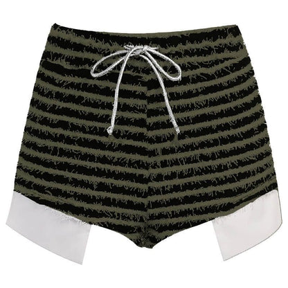 Textured self tie contrast patchwork slit pant