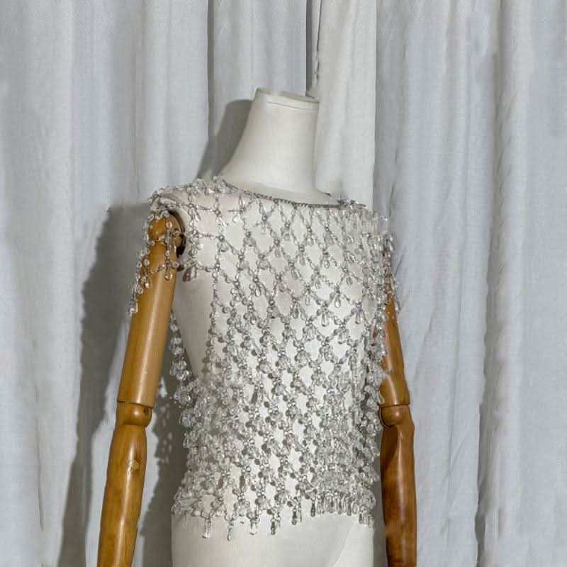 Crewneck crystal hollow out cut out top