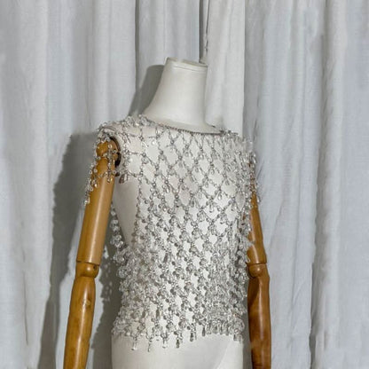 Crewneck crystal hollow out cut out top