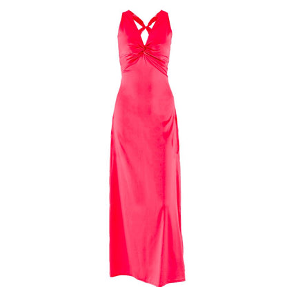 Ruched bowknot v neck satin cross back maxi dress