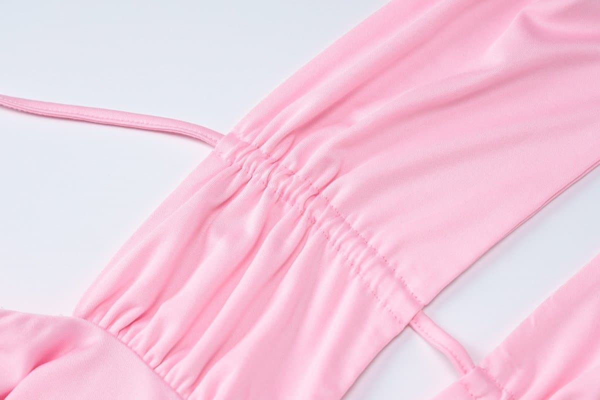 Halter low cut ruffle ruched mini dress