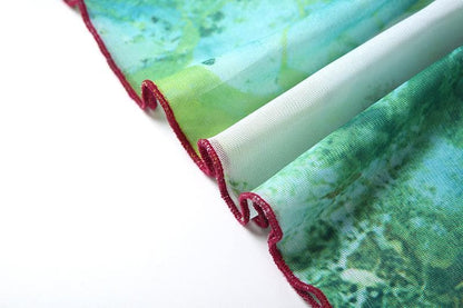 Sheer mesh ruffle square neck print tank maxi dress