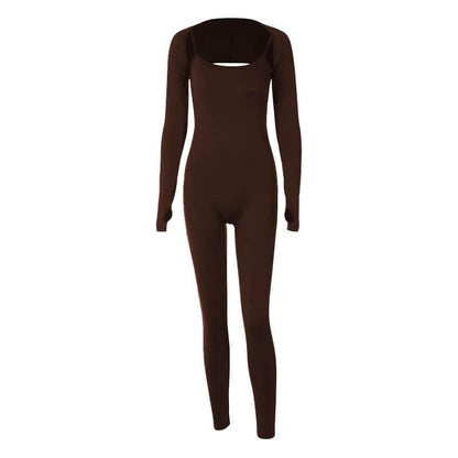 Long sleeve gloves solid shrug cami jumpsuit