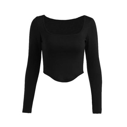 Long sleeve solid square neck crop top