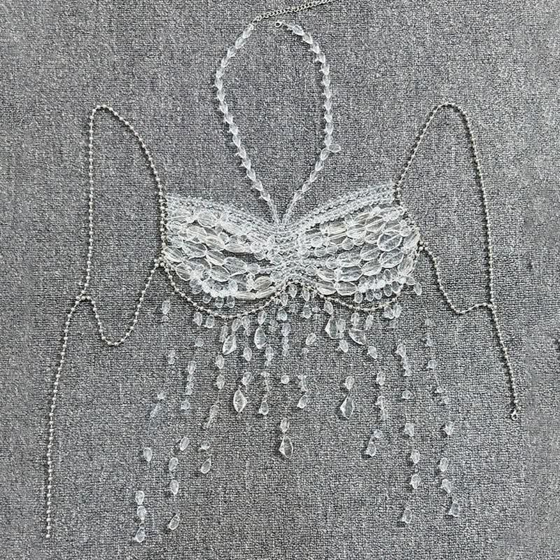 Halter metal chain beaded tassels cami top