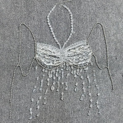 Halter metal chain beaded tassels cami top