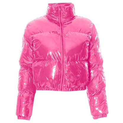 Long sleeve turnover collar zip-up PU leather top