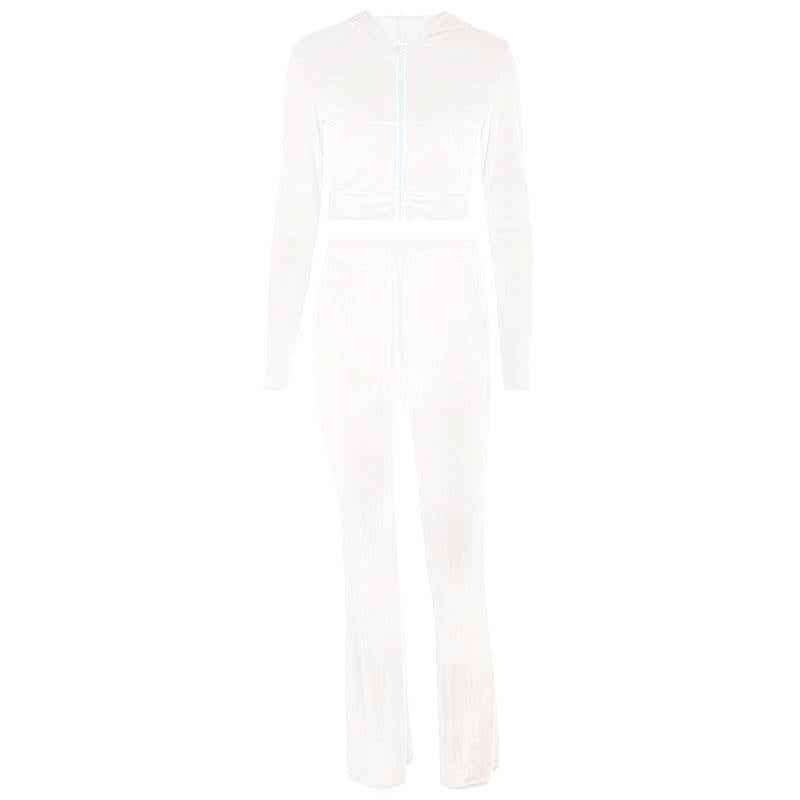 Hoodie zip-up drawstring long sleeve velvet pant set