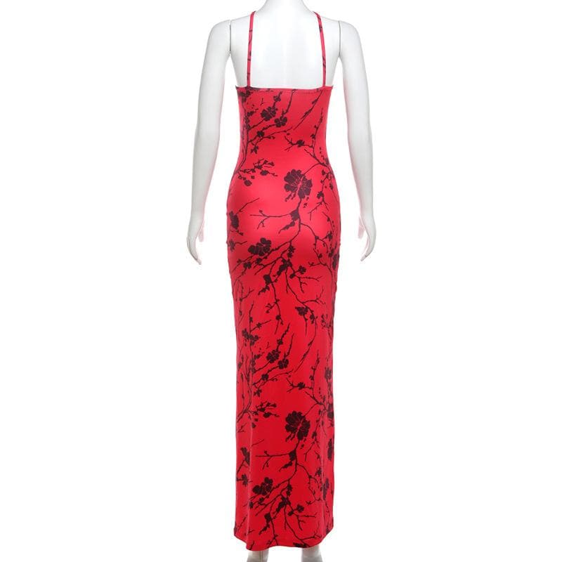 Print cross front ruched cami maxi dress