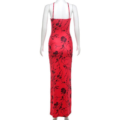 Print cross front ruched cami maxi dress