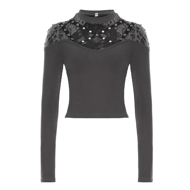 Long sleeve crewneck hollow out cut out top
