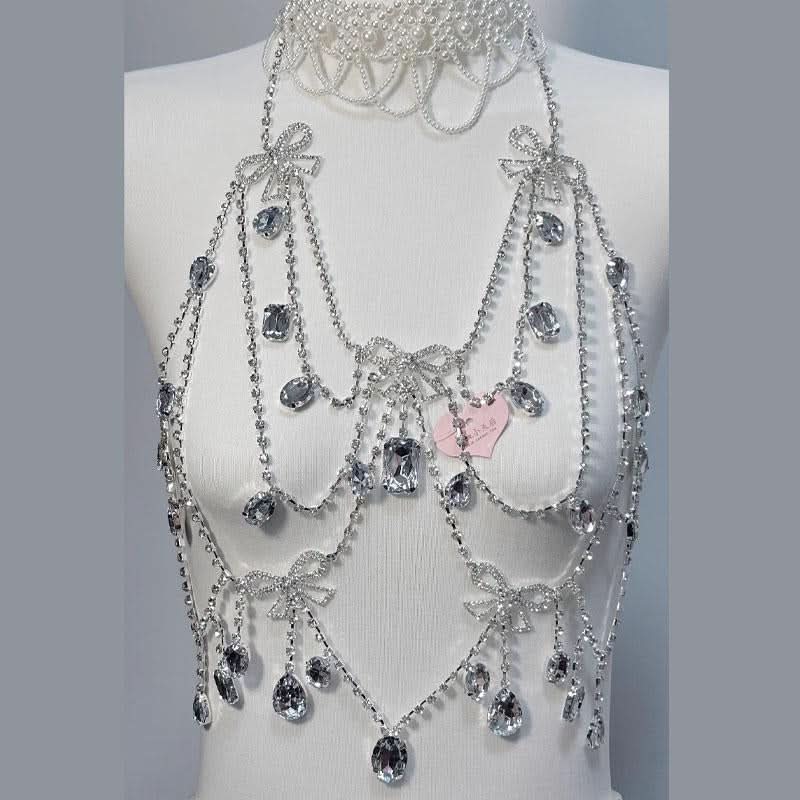 Halter bowknot beaded hollow out cut out top