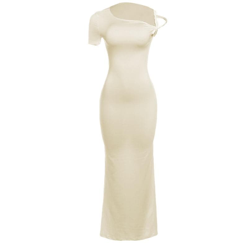 Short sleeve irregular one shoulder maxi dress