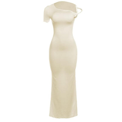 Short sleeve irregular one shoulder maxi dress