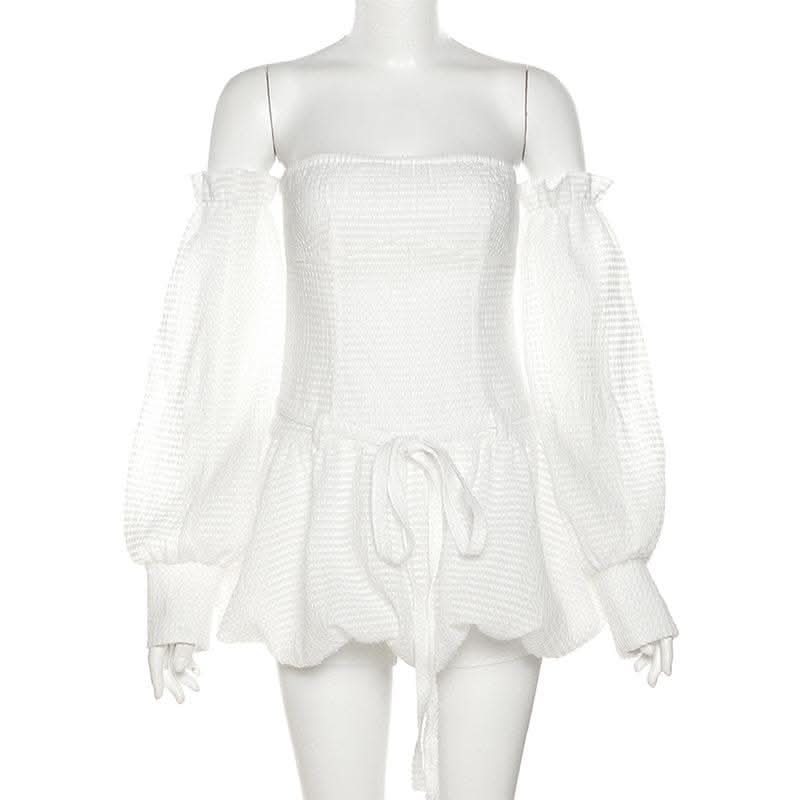 Backless self tie ruched textured gloves solid tube mini dress-final-sale