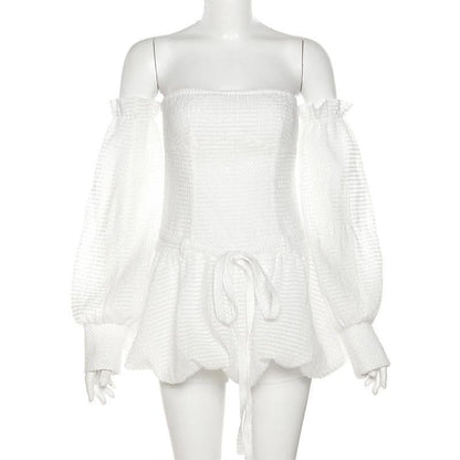 Backless self tie ruched textured gloves solid tube mini dress-final-sale