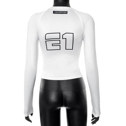 Long sleeve crewneck abstract contrast top