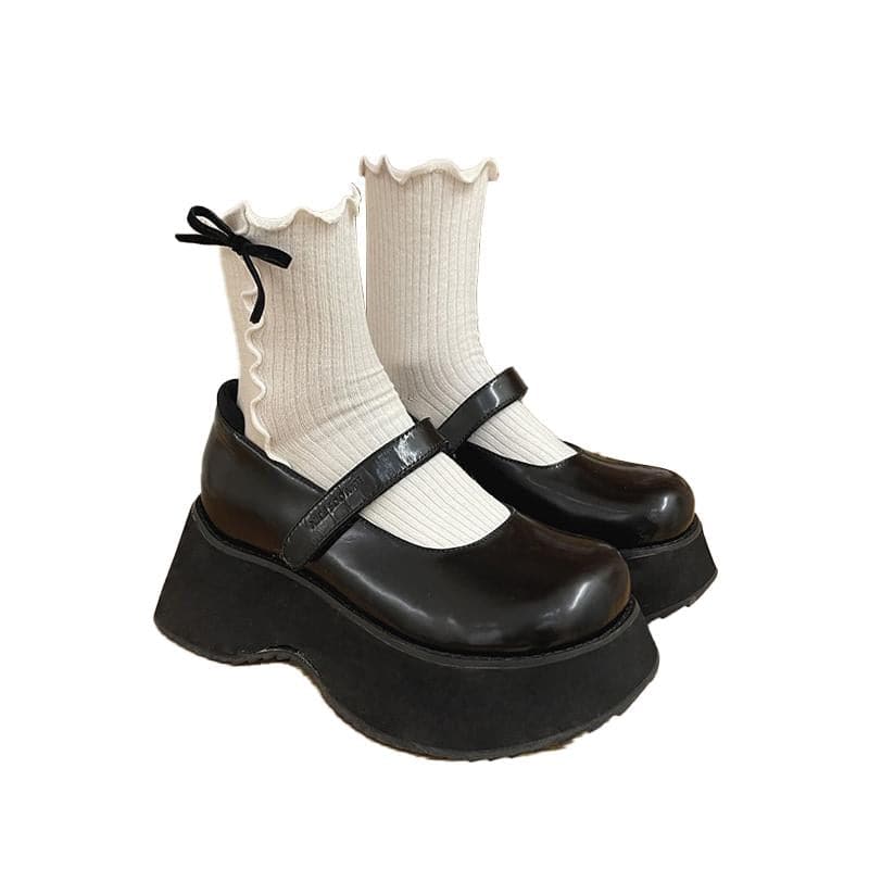 Ruffle ribbed bowknot contrast socks