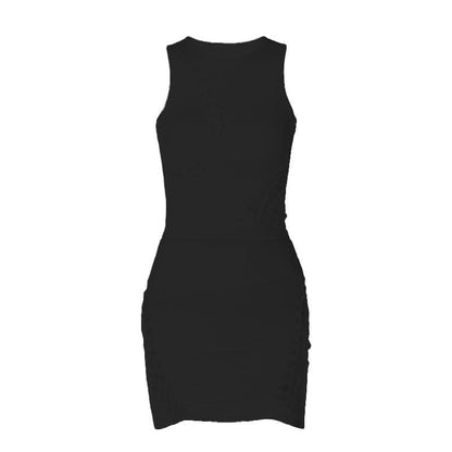 Hollow out solid sleeveless irregular crewneck mini skirt set-final-sale