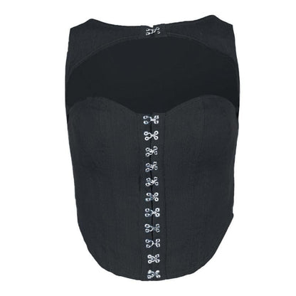 Hollow out button sleeveless corset low cut denim cut out top