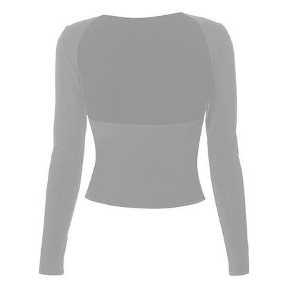 Hollow out solid long sleeve backless cut out top