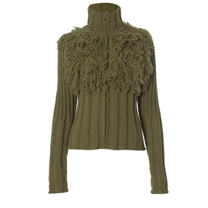 Long sleeve high neck zip-up ribbed knitted top