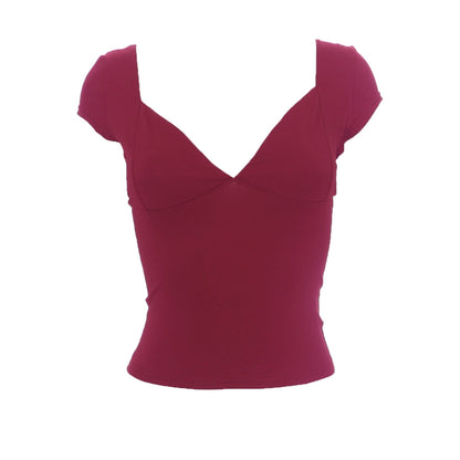 Low cut cap sleeve solid backless v neck top