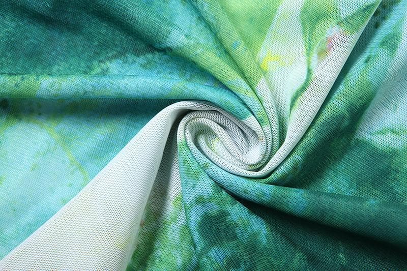 Sheer mesh ruffle square neck print tank maxi dress