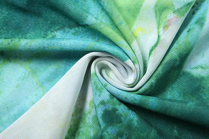 Sheer mesh ruffle square neck print tank maxi dress