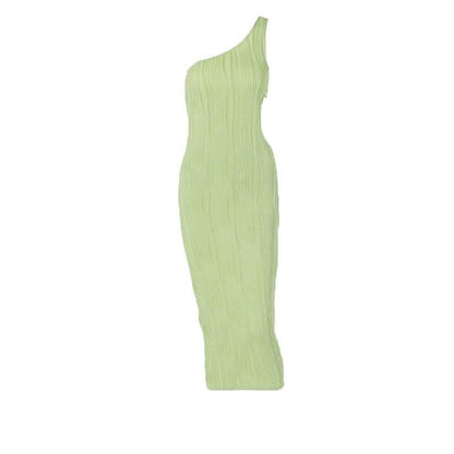 Textured one shoulder irregular hollow out solid cut out midi dress