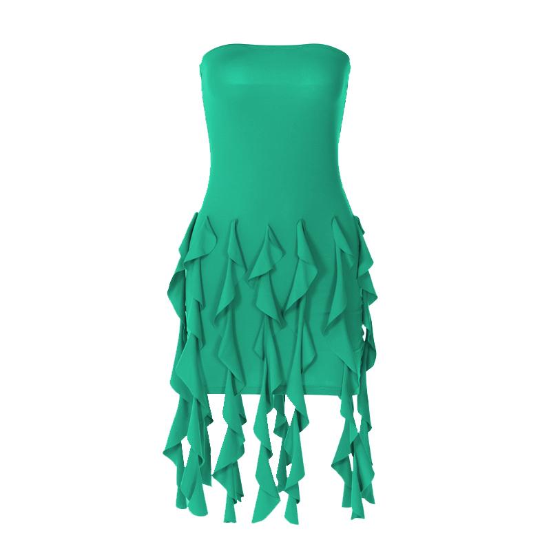 Ruffle backless sleeveless solid tube mini dress