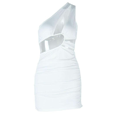 Irregular hollow out ruched one shoulder cut out mini dress